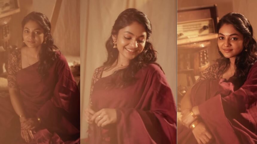 Single Movie Fame Actress Ivana Simple Look in Saree