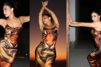 Jacqueline Fernandez Looks in Tiger Design Dress