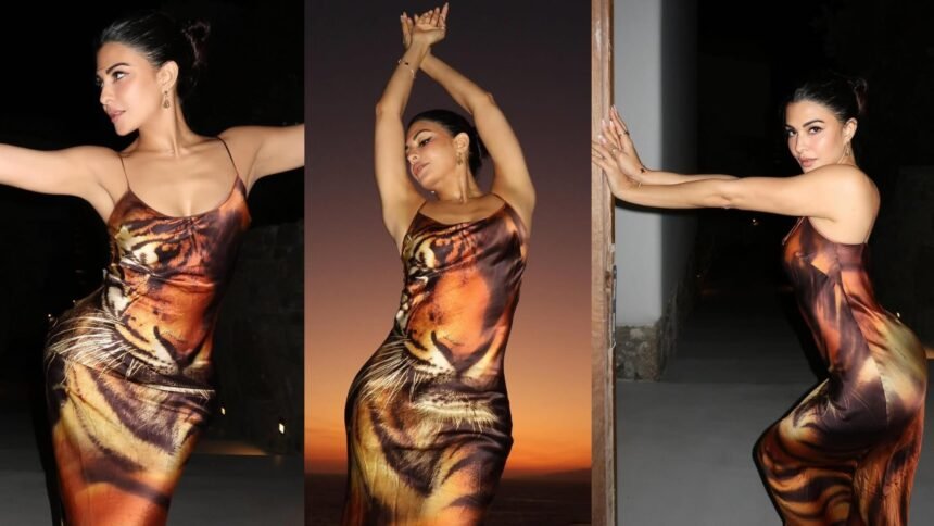 Jacqueline Fernandez Looks in Tiger Design Dress