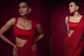 Hebah Patel Stunning Looks in Red Saree