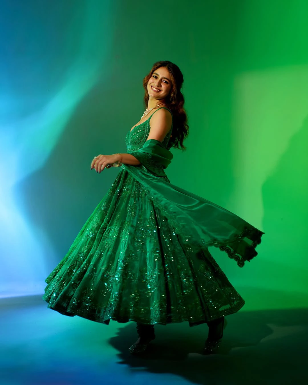 Priya Prakash Varrier Stunning Looks in Green Dress