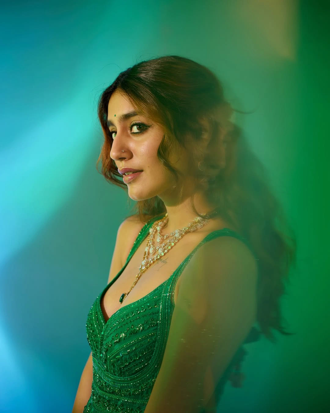 Priya Prakash Varrier Stunning Looks in Green Dress