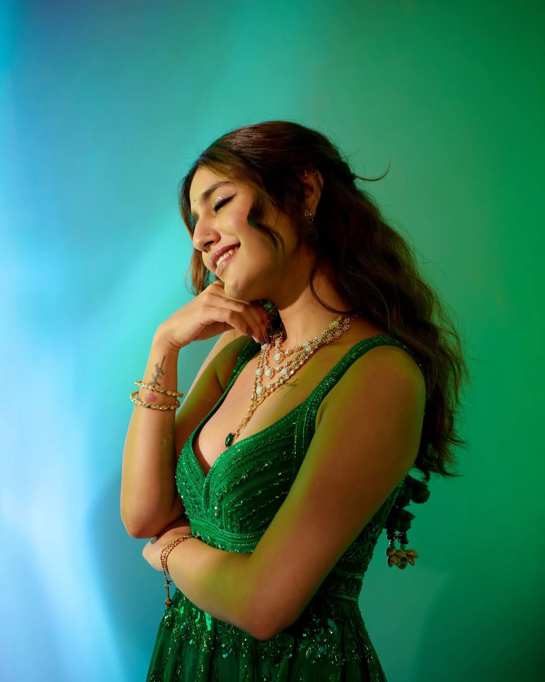 Priya Prakash Varrier Stunning Looks in Green Dress