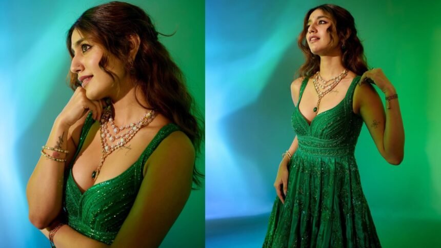 Priya Prakash Varrier Stunning Looks in Green Dress