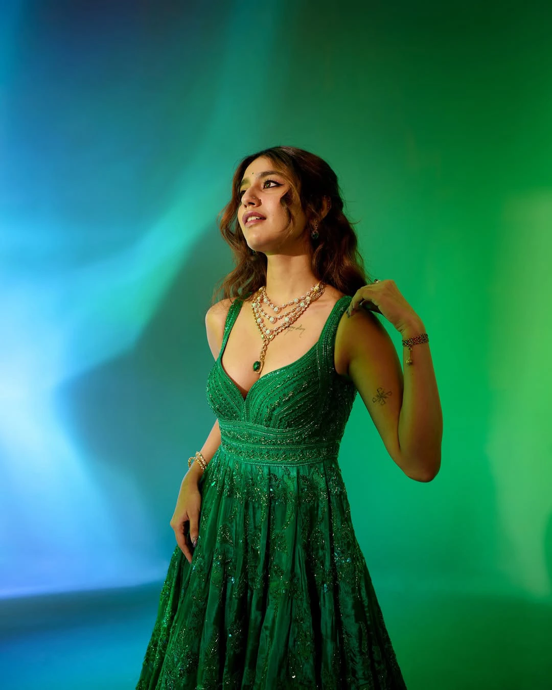 Priya Prakash Varrier Stunning Looks in Green Dress