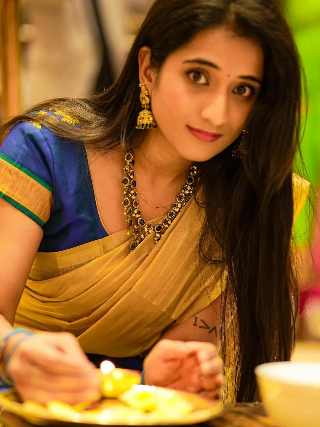 You tuber Viraajita Shines in Half Saree on Diwali