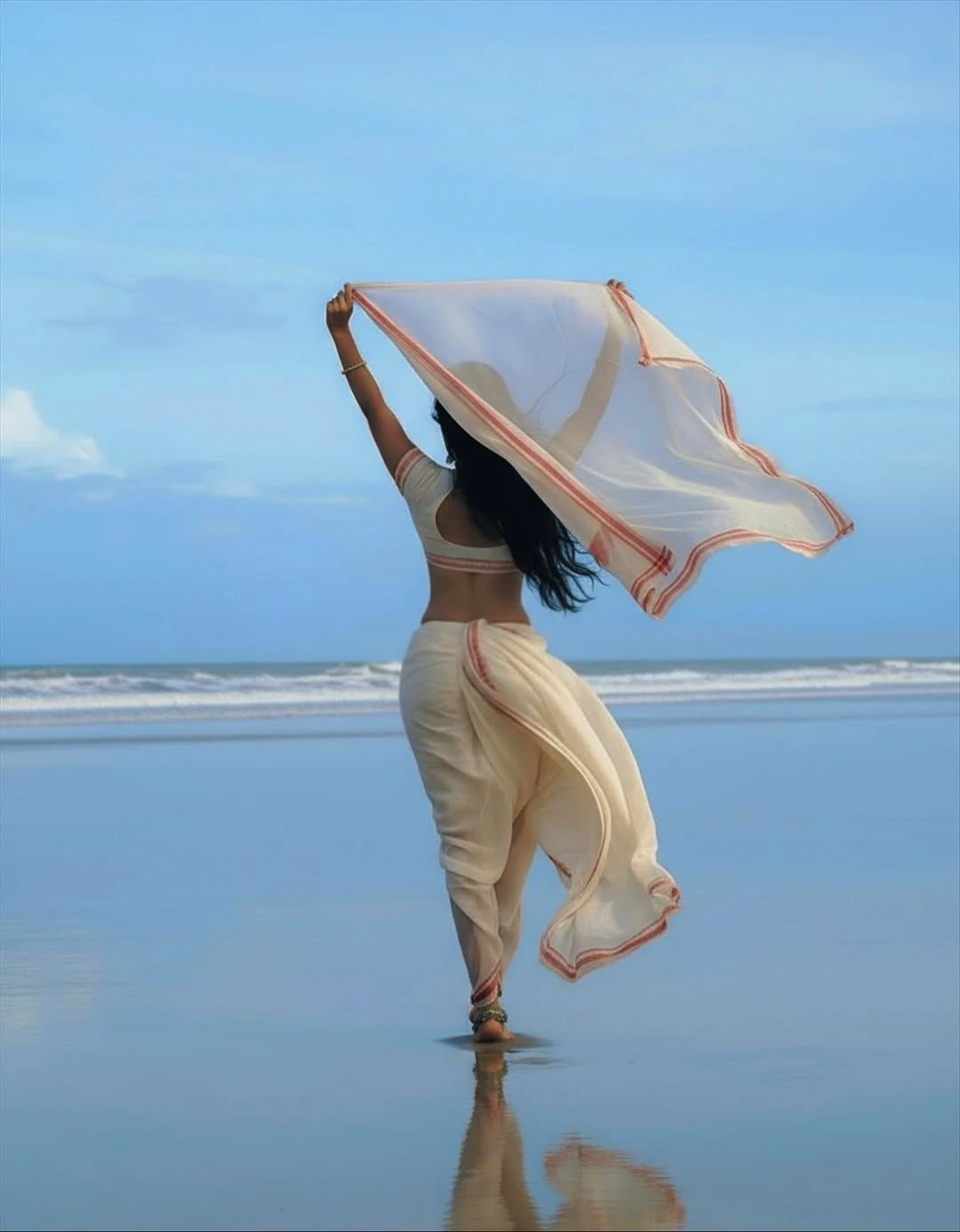 JyotiPoorvaj Stunning Looks in White Saree at Beach