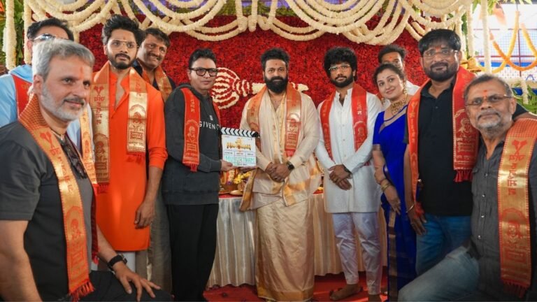 Jai Hanuman movie team in traditional attire at the sacred puja ceremony launch event in Hampi, birthplace of Lord Hanuman