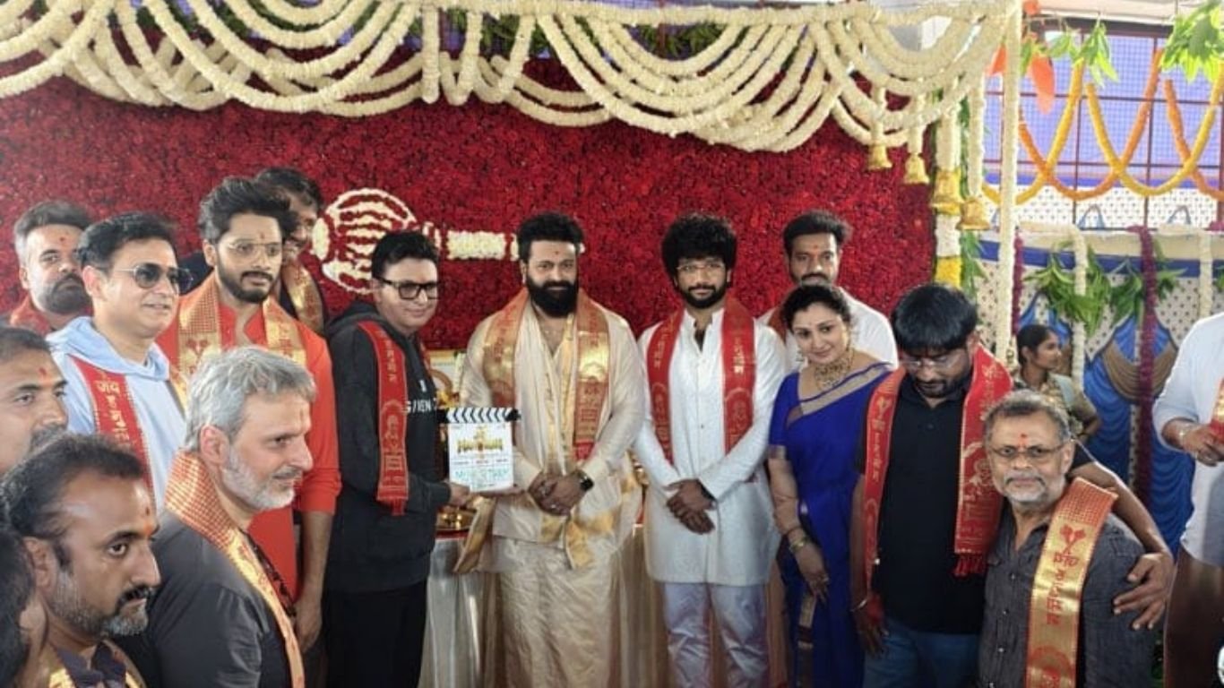 Rishab Shetty and his wife Pragathi Shetty participating in Jai Hanuman film launch pooja in Hampi